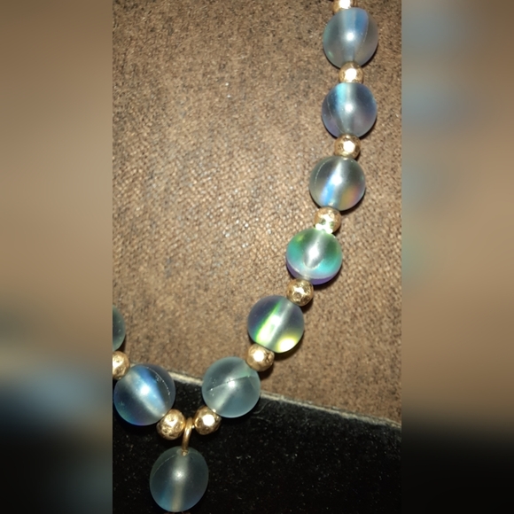 Labradorite, frosted glass gemstone tassel necklace wood beads adjustable signed - Picture 12 of 15